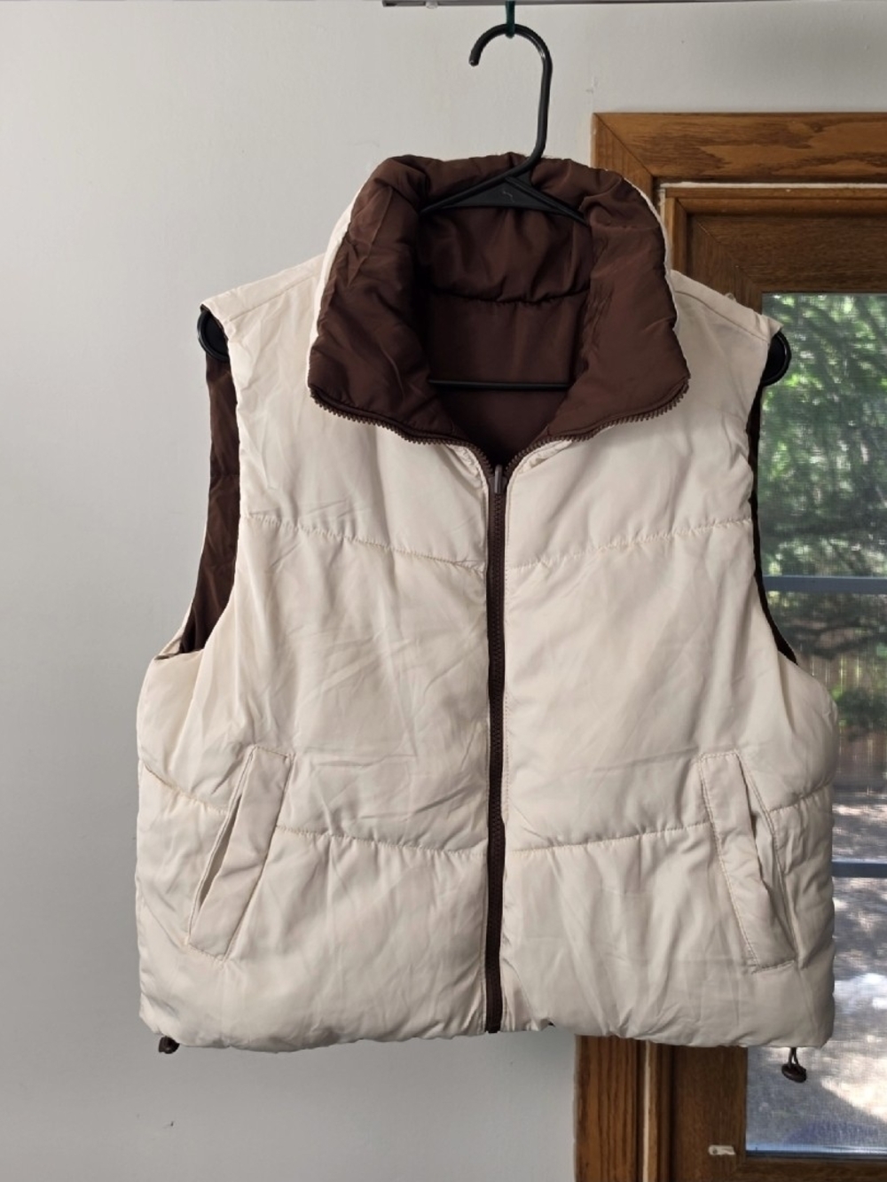 Thread & Supply Reversible Puffer Vest in Cream and Brown